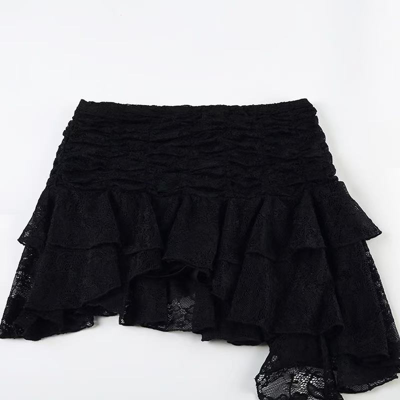 cda0e4df2058e87365045899ab20a441 RUCHED LACE ASYMMETRIC MINI SKIRT FOR PARTY