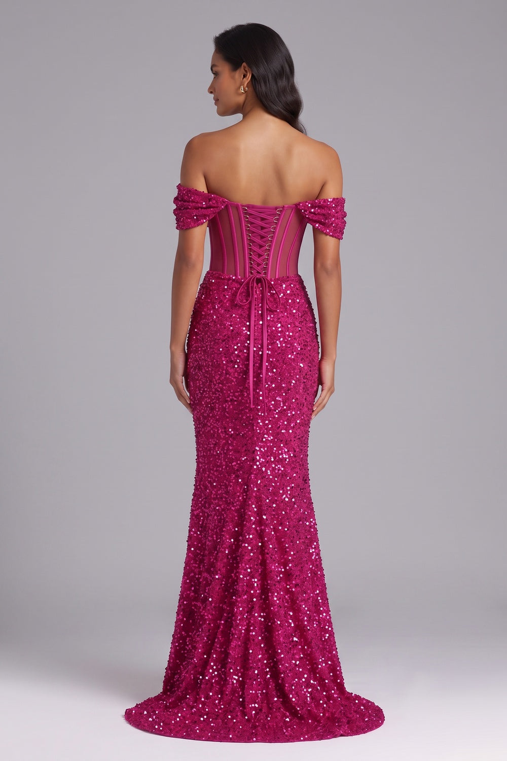 cdcca367b04550fe HOT PINK SEQUIN OFF-SHOULDER MERMAID PROM GOWN