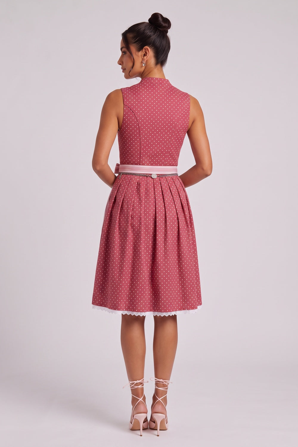ce4103ea17e913ec RED COTTON WOVEN FIT-AND-FLARE DIRNDL DRESS