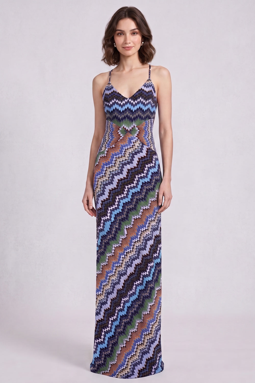 cef09762a74106fc BLUE CHEVRON KNIT MAXI DRESS FOR WEDDING GUEST