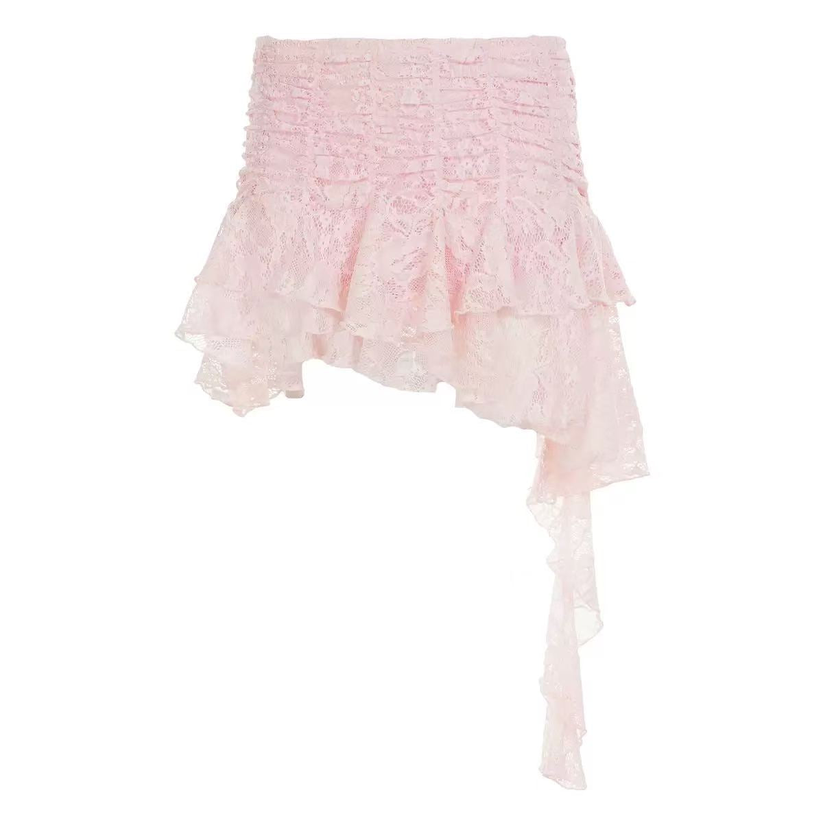 cf7a341ec2cb8ad44176b5ee3c374e04 RUCHED LACE ASYMMETRIC MINI SKIRT FOR PARTY