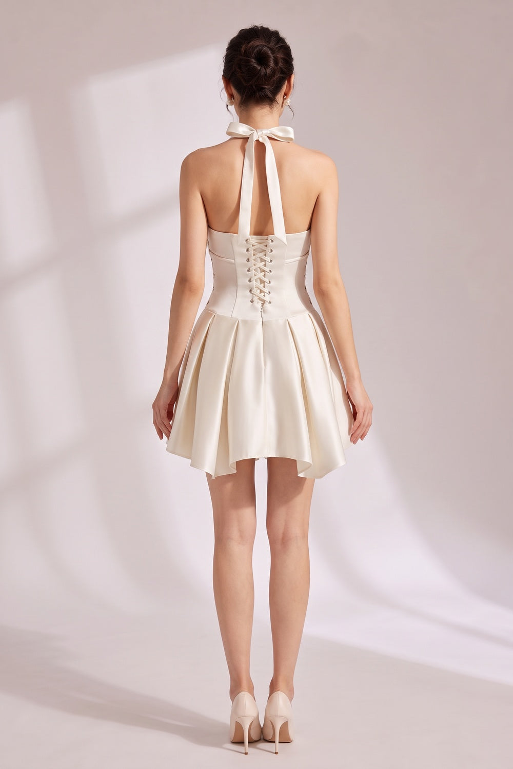 cfd394806c958893 HALTER DOUBLE STRAP SATIN FIT & FLARE MINI DRESS
