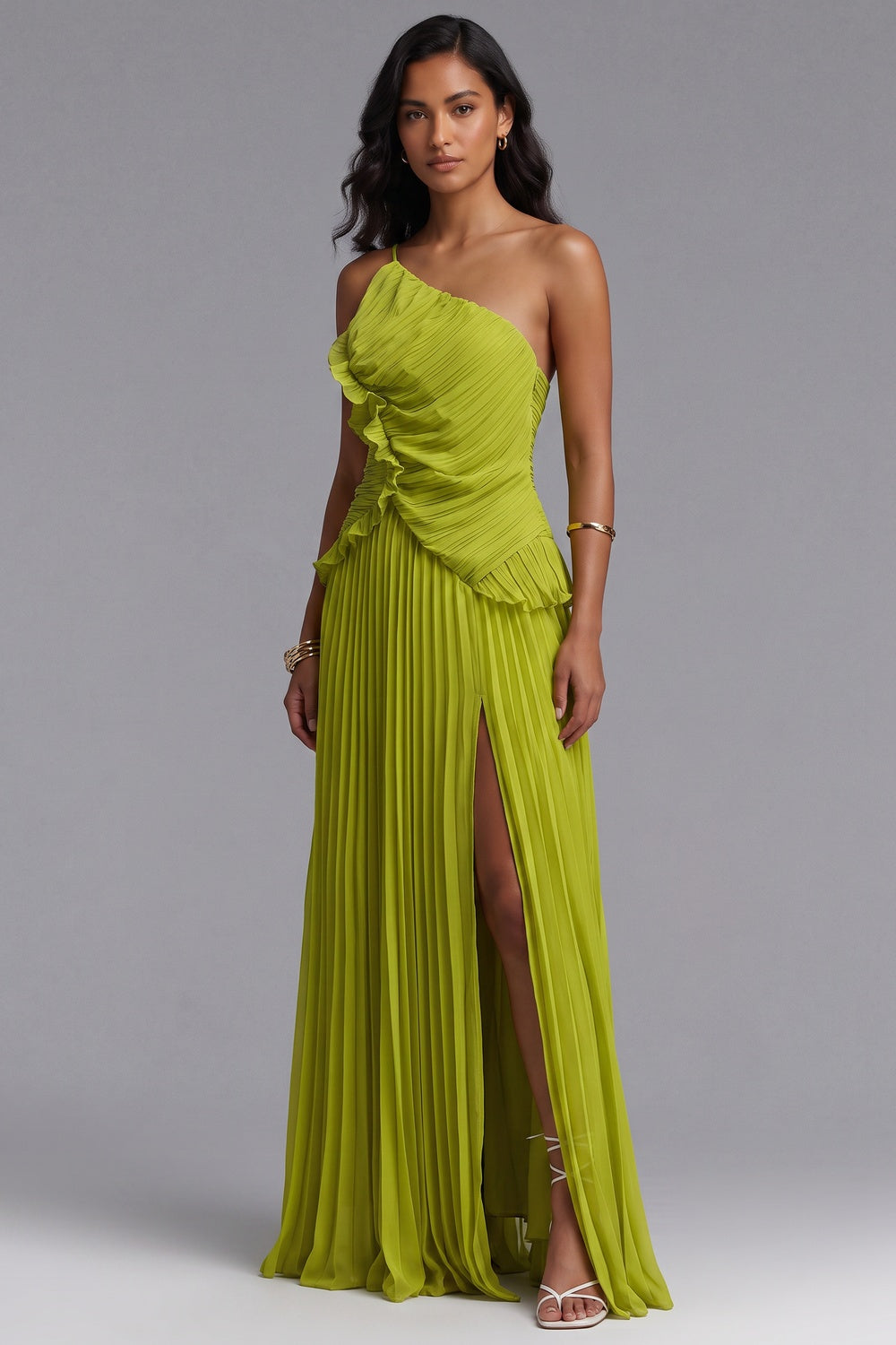 cff949030bf7f0a5 LIME GREEN CHIFFON A-LINE EVENING GOWN