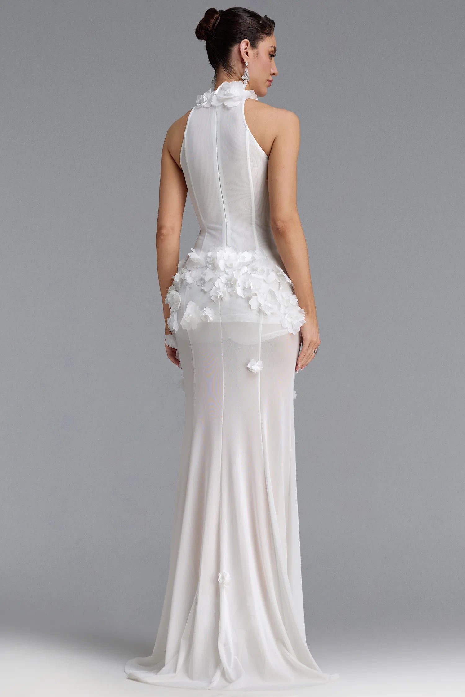 competitor_back_4c6a93f2-6189-4eee-a3fb-f1b155c16828 WHITE HALTER MAXI DRESS 3D FLORAL WEDDING GUEST