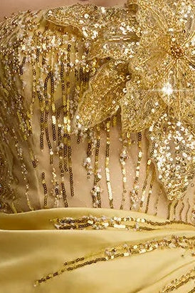 GOLD SEQUIN STRAPLESS MERMAID EVENING GOWN