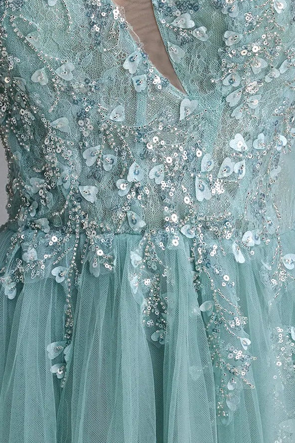 competitor_side_detail_76457532-9ee7-4e2d-aeb1-e76305881453 DUSTY BLUE HALTER 3D FLORAL A-LINE EVENING GOWN