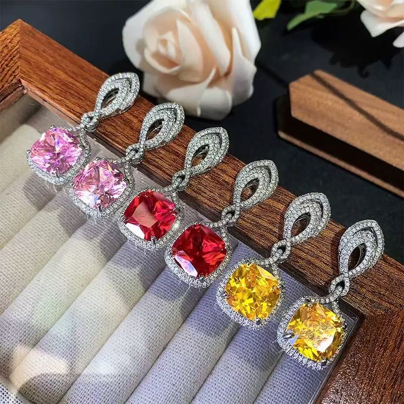 d068b14281230690d7b62b4e2ba8adea HELEN CUSHION CUT GEMSTONE SILVER DROP EARRINGS