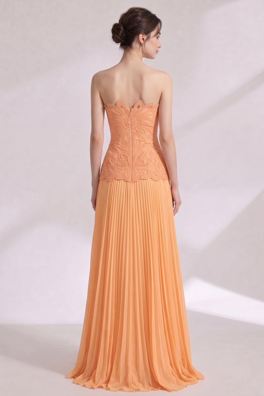 PEACH CHIFFON A-LINE DROP-WAIST BALL GOWN