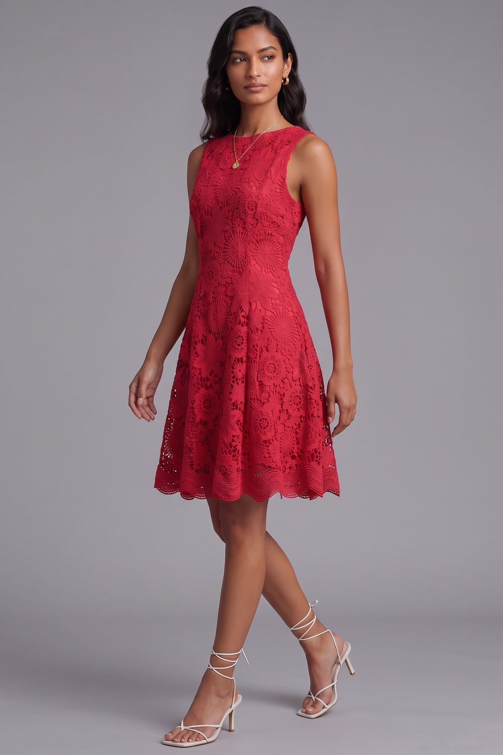 d27773077d10fd34 RED GUIPURE LACE FIT-AND-FLARE WEDDING DRESS