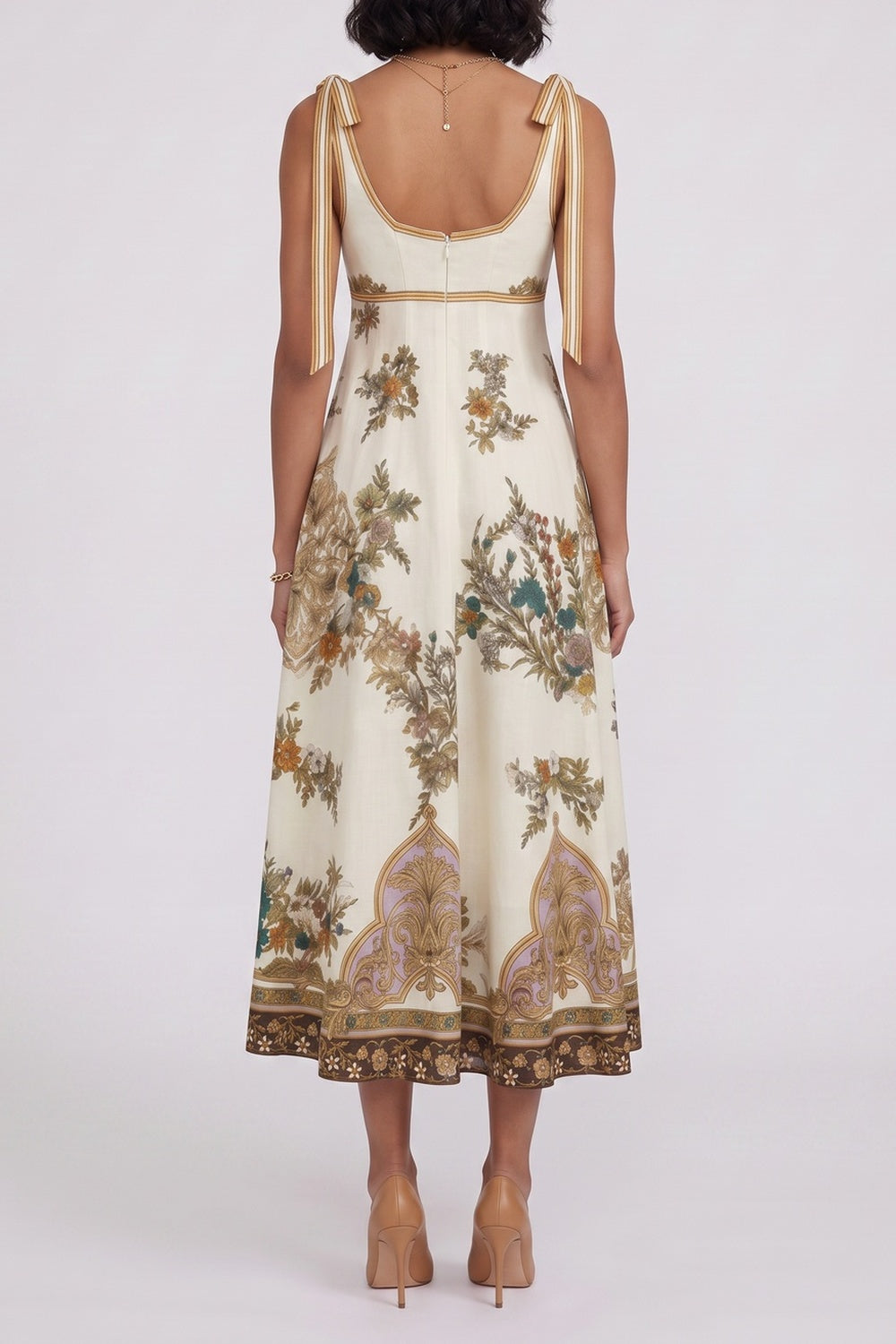 d2e6fe53a2d8603b VINTAGE FLORAL TIE STRAP EMPIRE MIDI DRESS