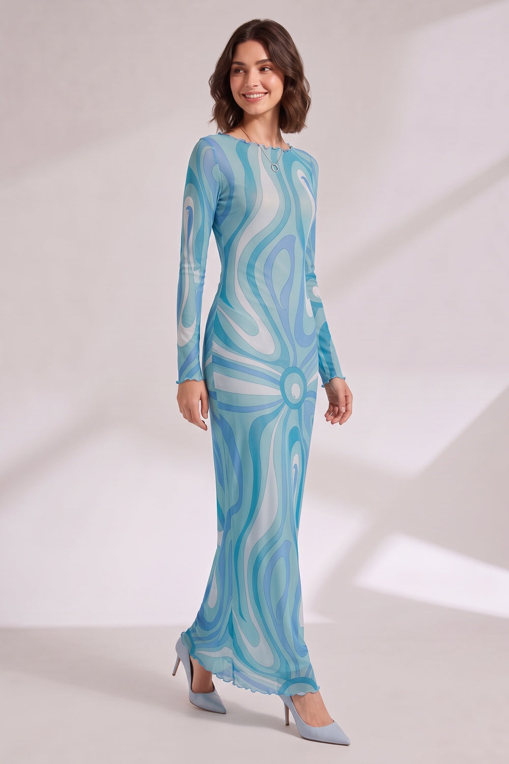 d4a083a38ea76bae BLUE SCALLOPED WAVE MAXI DRESS, BOHO BEACH PARTY