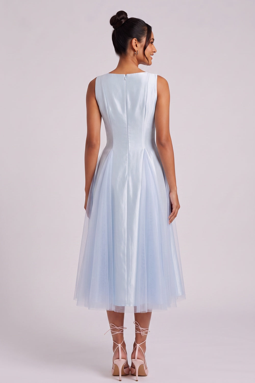d576ec2cb29a2312 LIGHT BLUE SLEEVELESS MIDI DRESS FOR WEDDING GUEST