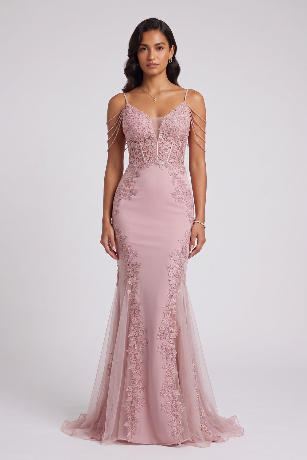 d5c18afe8ef51db7 BEADED LACE CORSET MERMAID TULLE EVENING GOWN