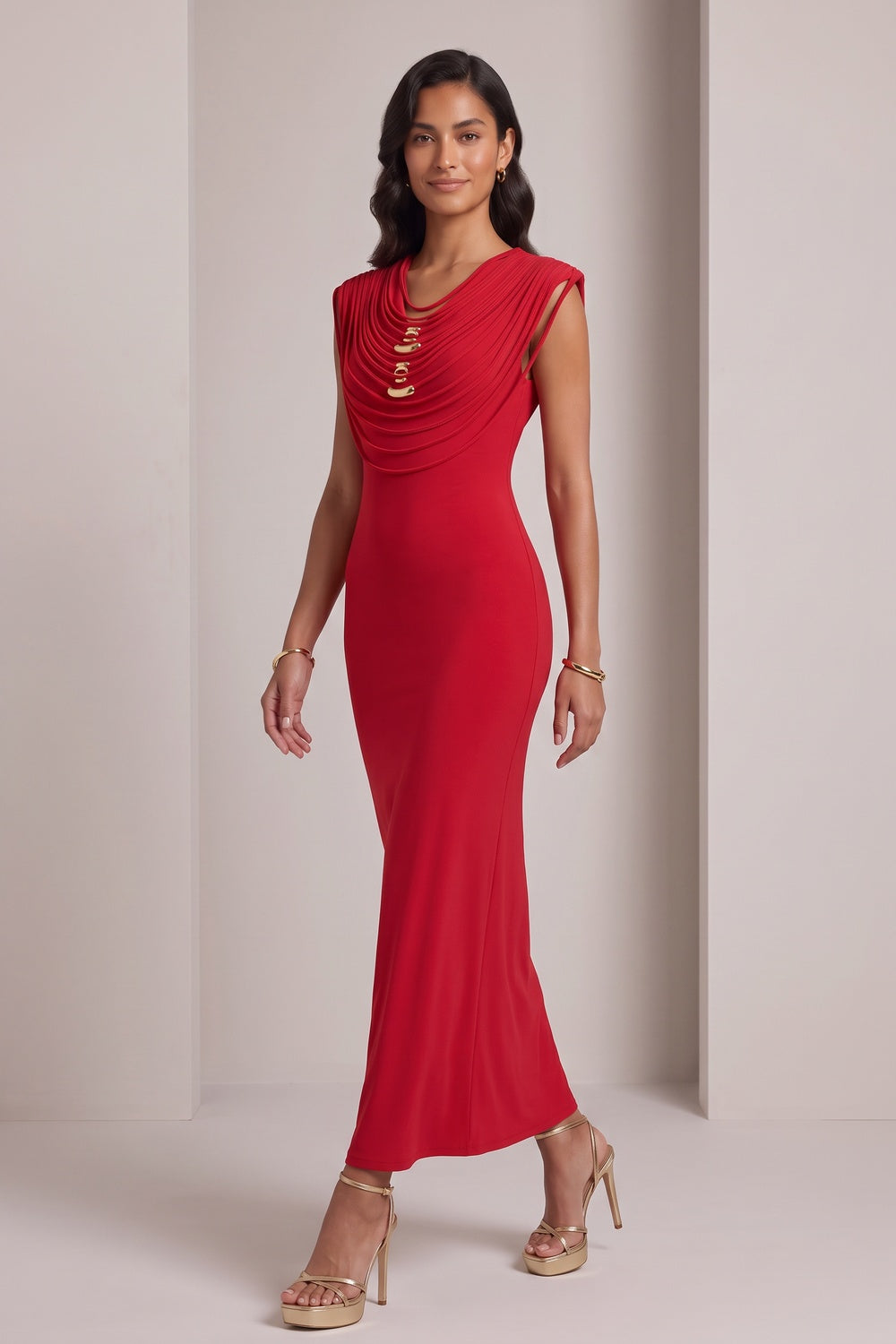 d6837c9e5c8b2e78 RED FITTED COLUMN DRESS | STRETCH CREPE PARTY