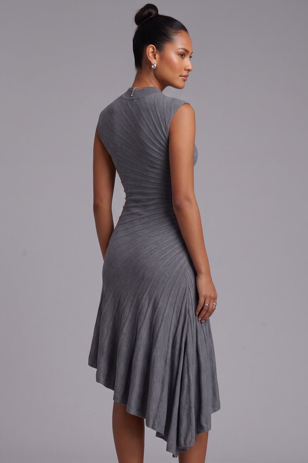 d6e67a39769dcefb GREY ASYMMETRIC HEM MIDI DRESS FOR EVENING