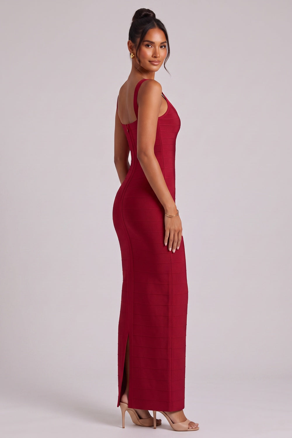 d7b0c14a82abd5ae BURGUNDY SLEEVELESS BANDAGE MIDI DRESS FOR PARTY