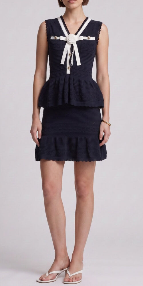 d7dd96318d51c114 NAVY PEPLUM TOP & RUFFLE SKIRT 2PC SET