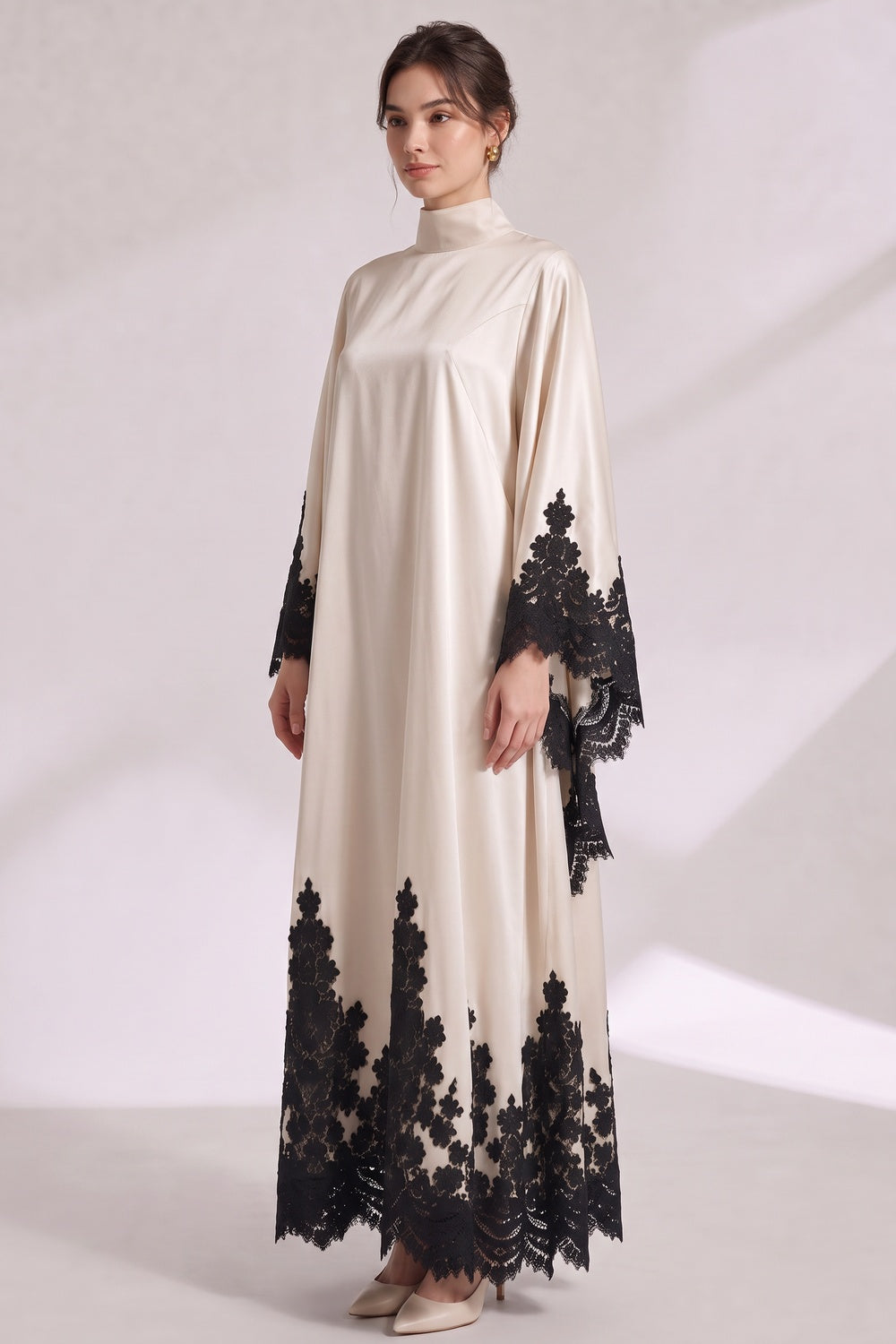 d827256032f7186d CREAM SATIN OVERSIZED A-LINE KAFTAN GOWN