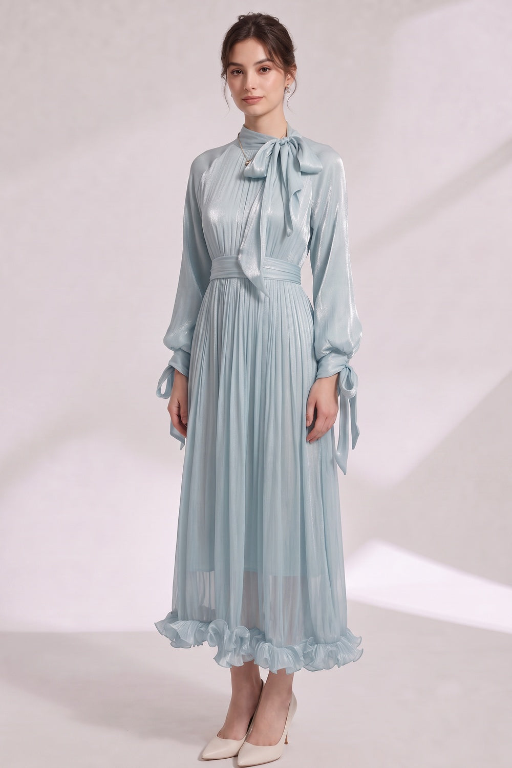 LIGHT BLUE SATIN A-LINE COCKTAIL DRESS