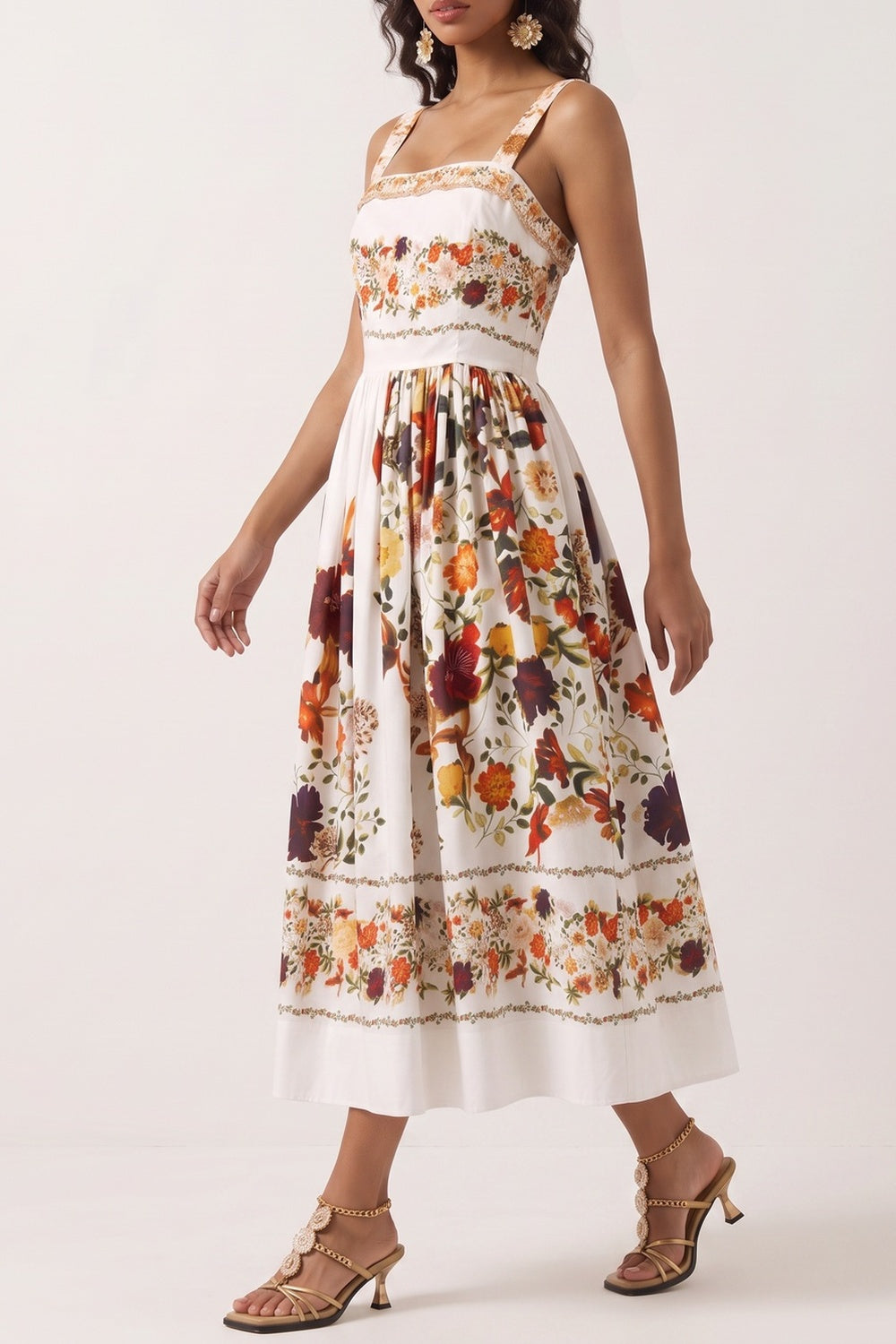 da23679e952af5b7 FLORAL MIDI DRESS, WIDE STRAP, SUMMER WEDDING GUEST