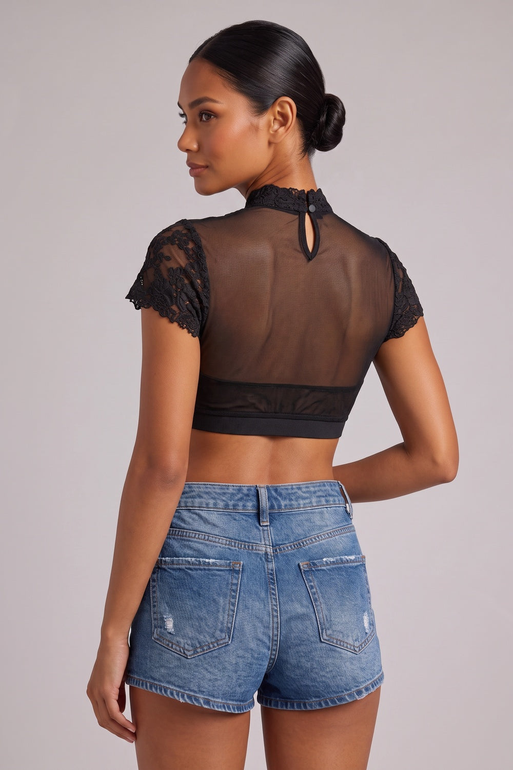 da851caf69defcaf BLACK LACE FITTED CROP TOP FLORAL PARTY WEAR
