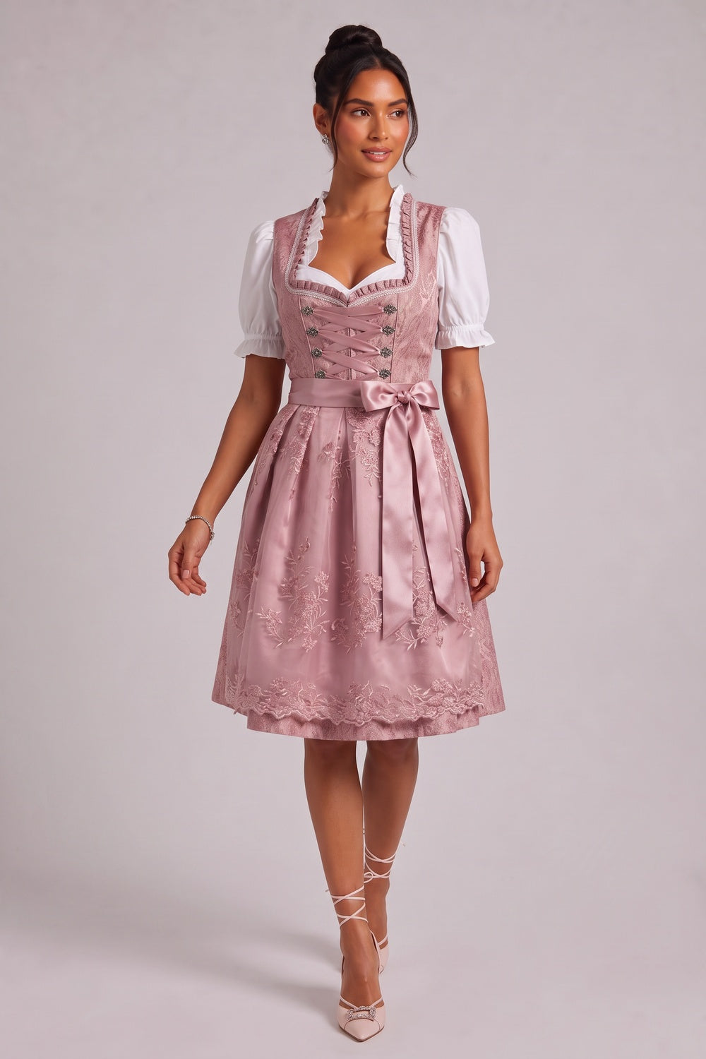 dab3a9d4b2c5f7d9 DUSTY PINK BROCADE FIT-FLARE DIRNDL SET