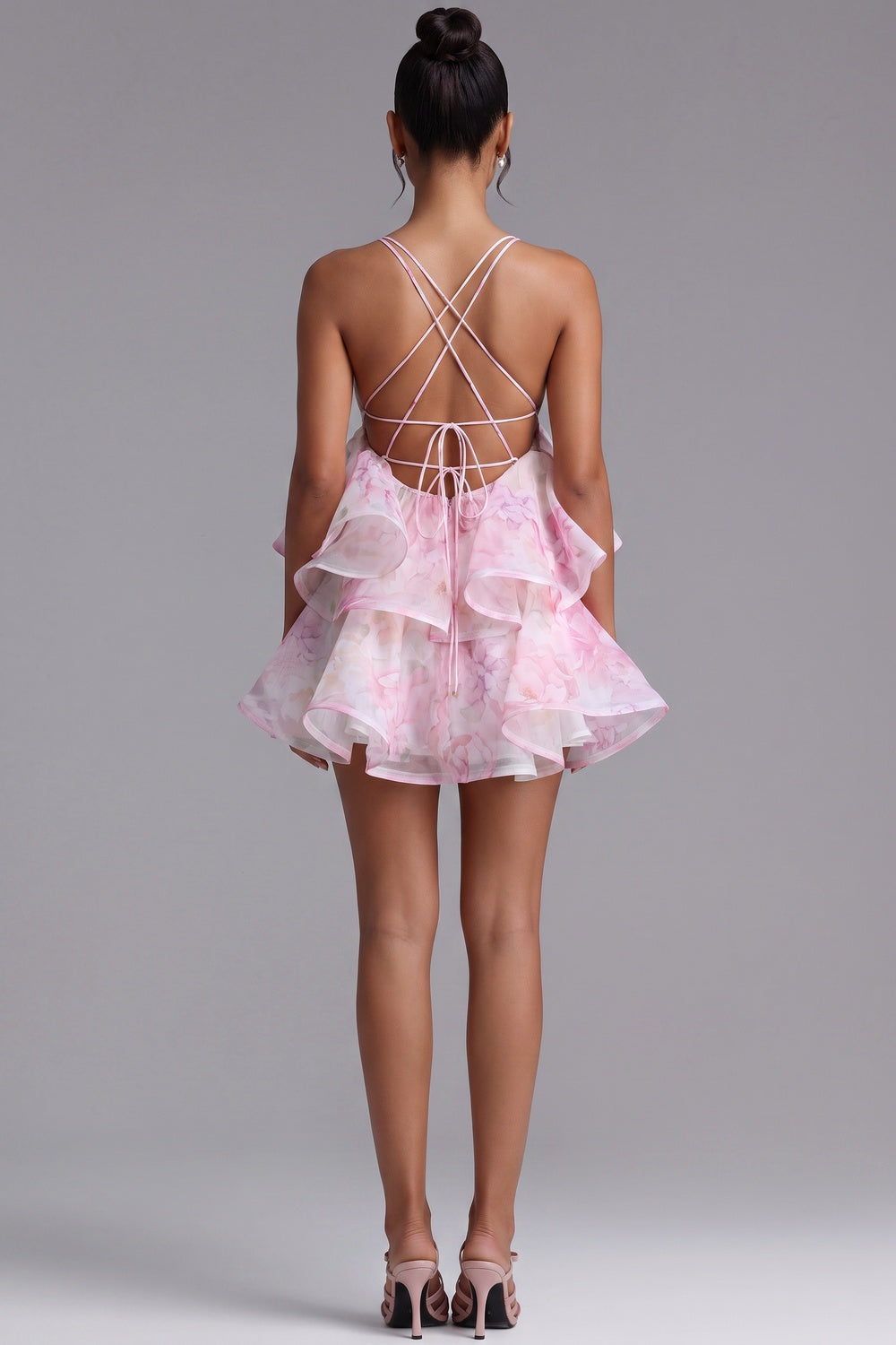 db05ec8c1f8d4e98 LIGHT PINK ORGANZA FLORAL A-LINE BABYDOLL MINI DRESS