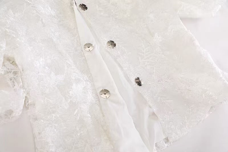 db88ffd8611b14700ae5711281a8d48d LACE PUFF SLEEVE CROP JACKET & TIERED TULLE MINI SKIRT SET