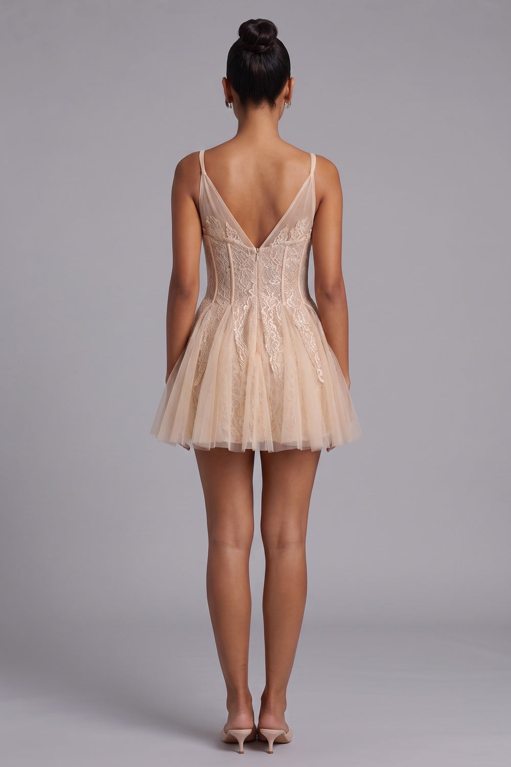 dbe86fcf098d676a NUDE LACE MINI DRESS TULLE SKIRT COCKTAIL