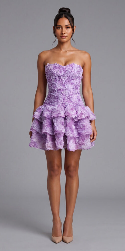 dc0e81750a4800cd LAVENDER ORGANZA FIT & FLARE MINI PARTY DRESS