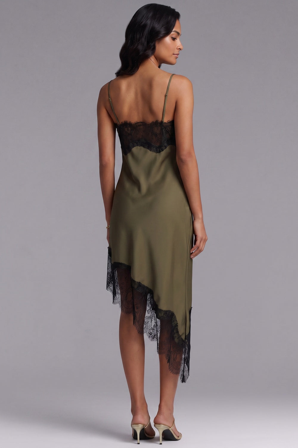 dcc037c1c0df31ba OLIVE SATIN ASYM LACE SLIP DRESS, EVENING