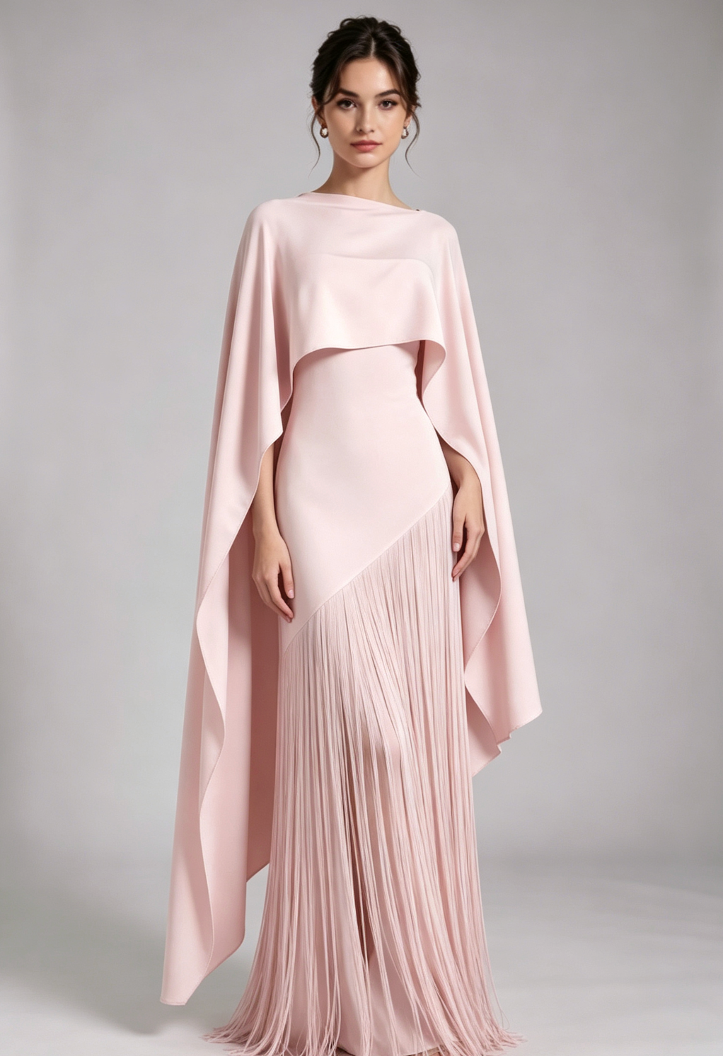 dce10891efa11a2c427ddbdd0125a247 PALE PINK CAPE COLUMN GOWN - ASYMMETRIC EVENING DRESS