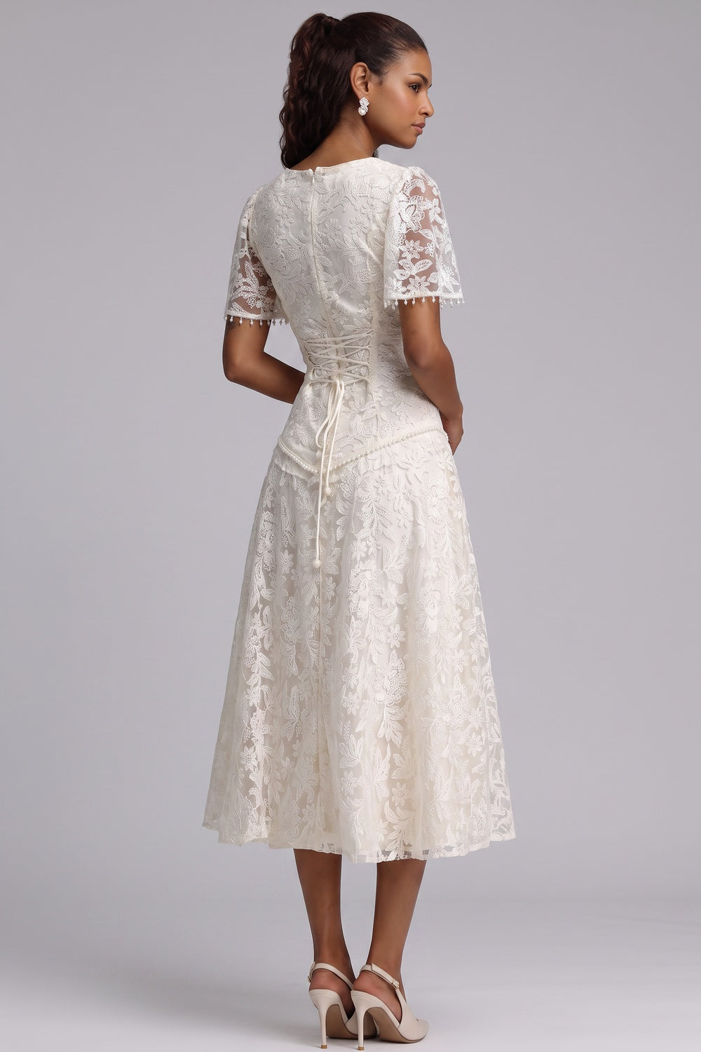 de01d232c0899115 IVORY FLORAL LACE A-LINE WEDDING GUEST DRESS