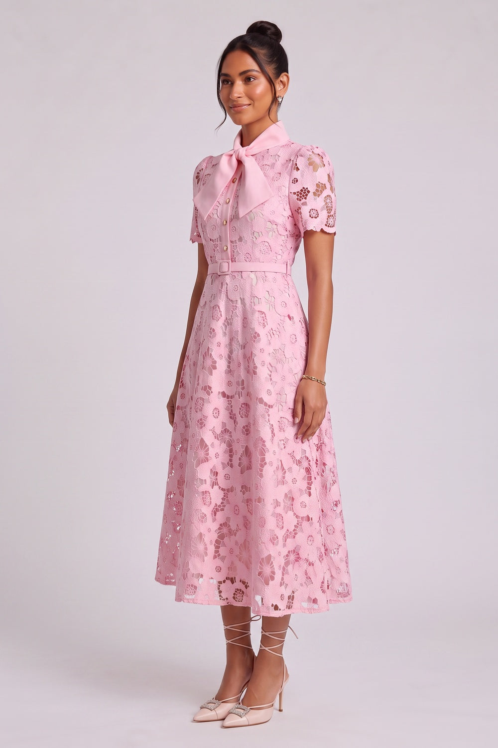 dee9b5b14009ef91 LIGHT PINK FLORAL LACE A-LINE MIDI DRESS