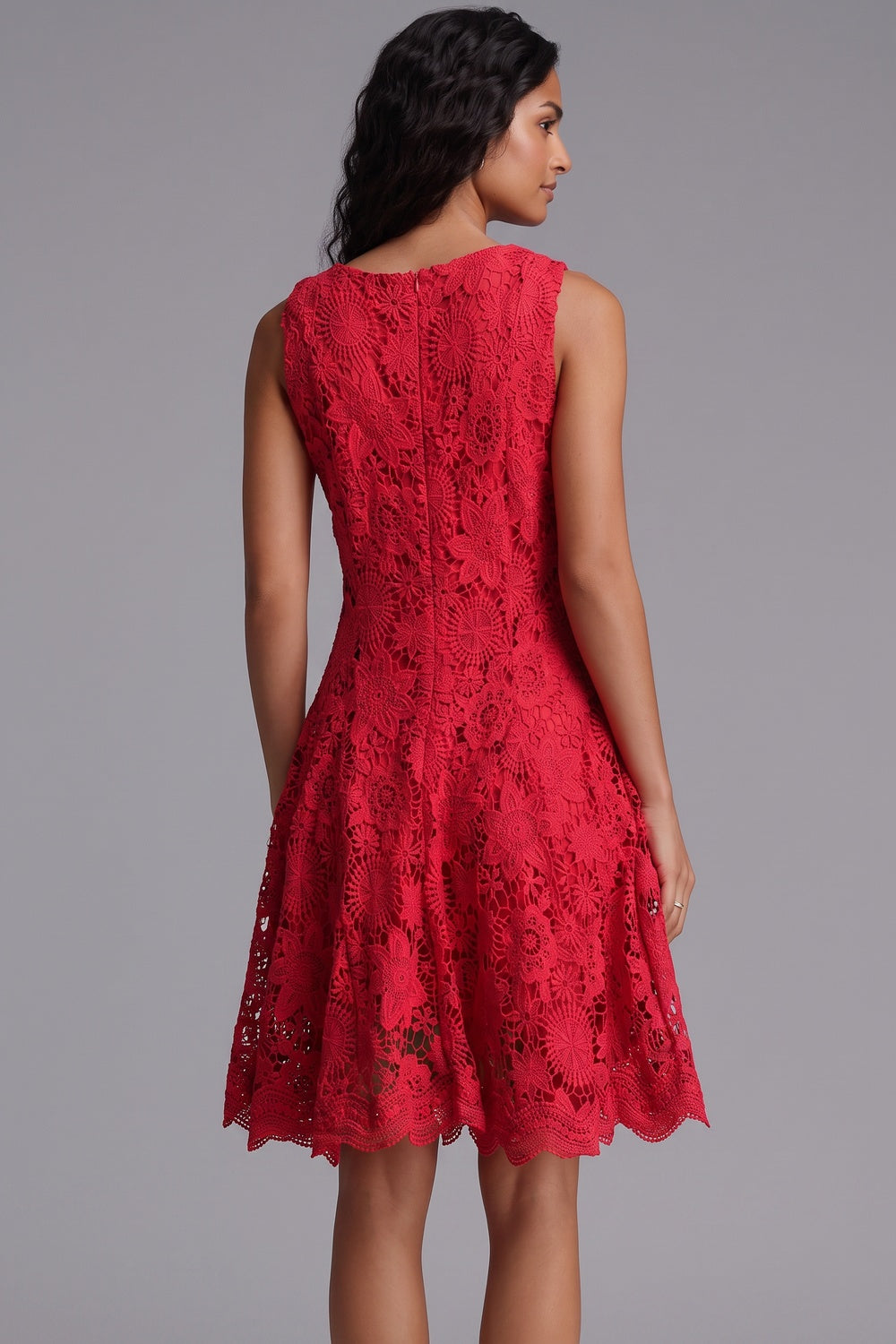 df0d531f56e870e6 RED GUIPURE LACE FIT-AND-FLARE WEDDING DRESS