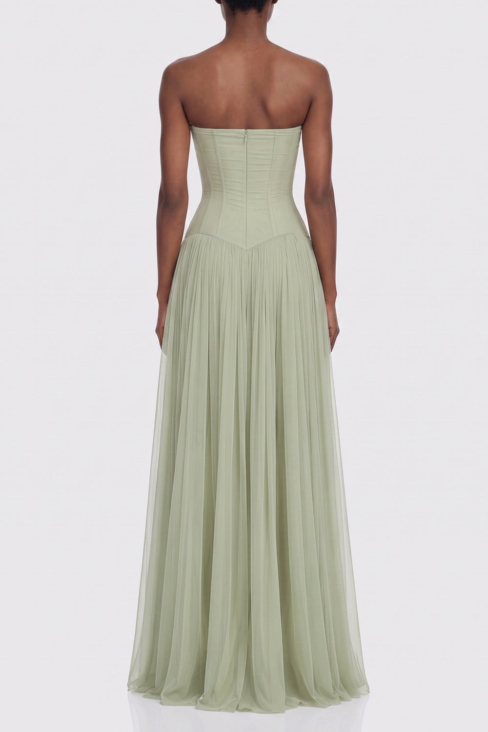 df7b8cf00bef2509 STRAPLESS CORSET PLEATED CHIFFON MAXI GOWN