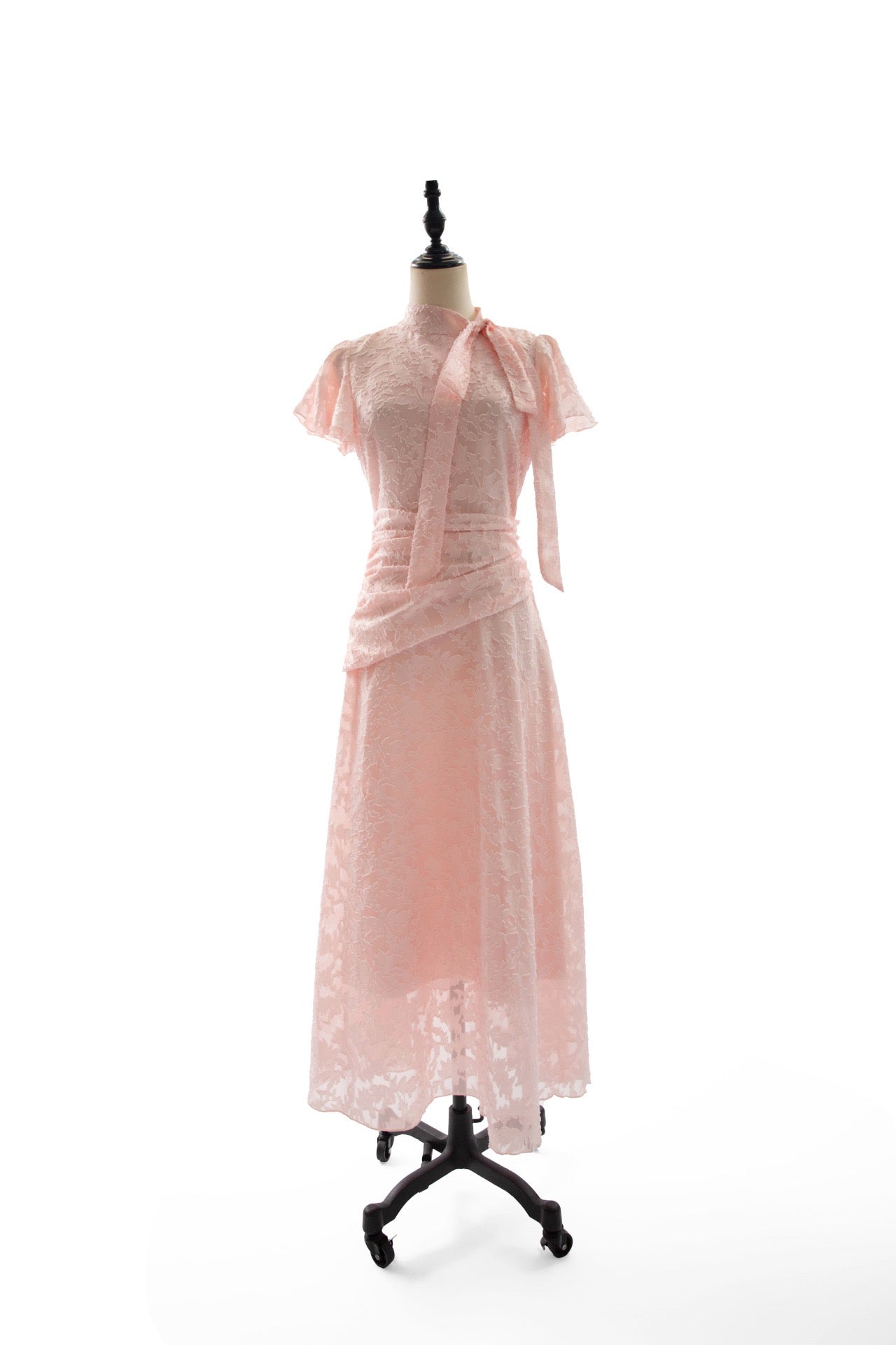 e0ceee808650beef99bc0ac341f4de90 BOW NECK FLUTTER SLEEVE LACE MAXI DRESS
