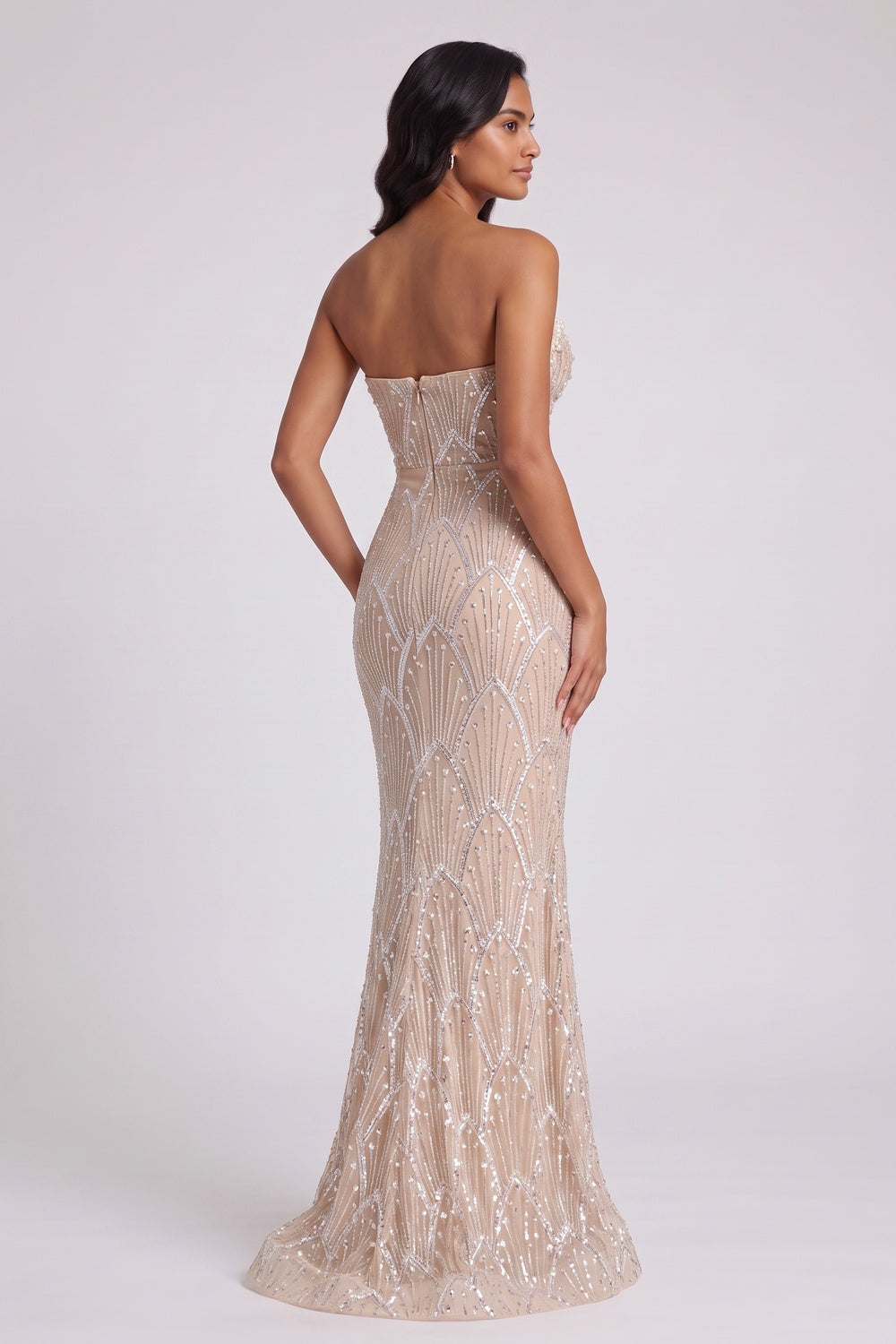 e19b6270706e1bb4 BEADED MERMAID STRAPLESS EVENING GOWN FLOOR-LENGTH