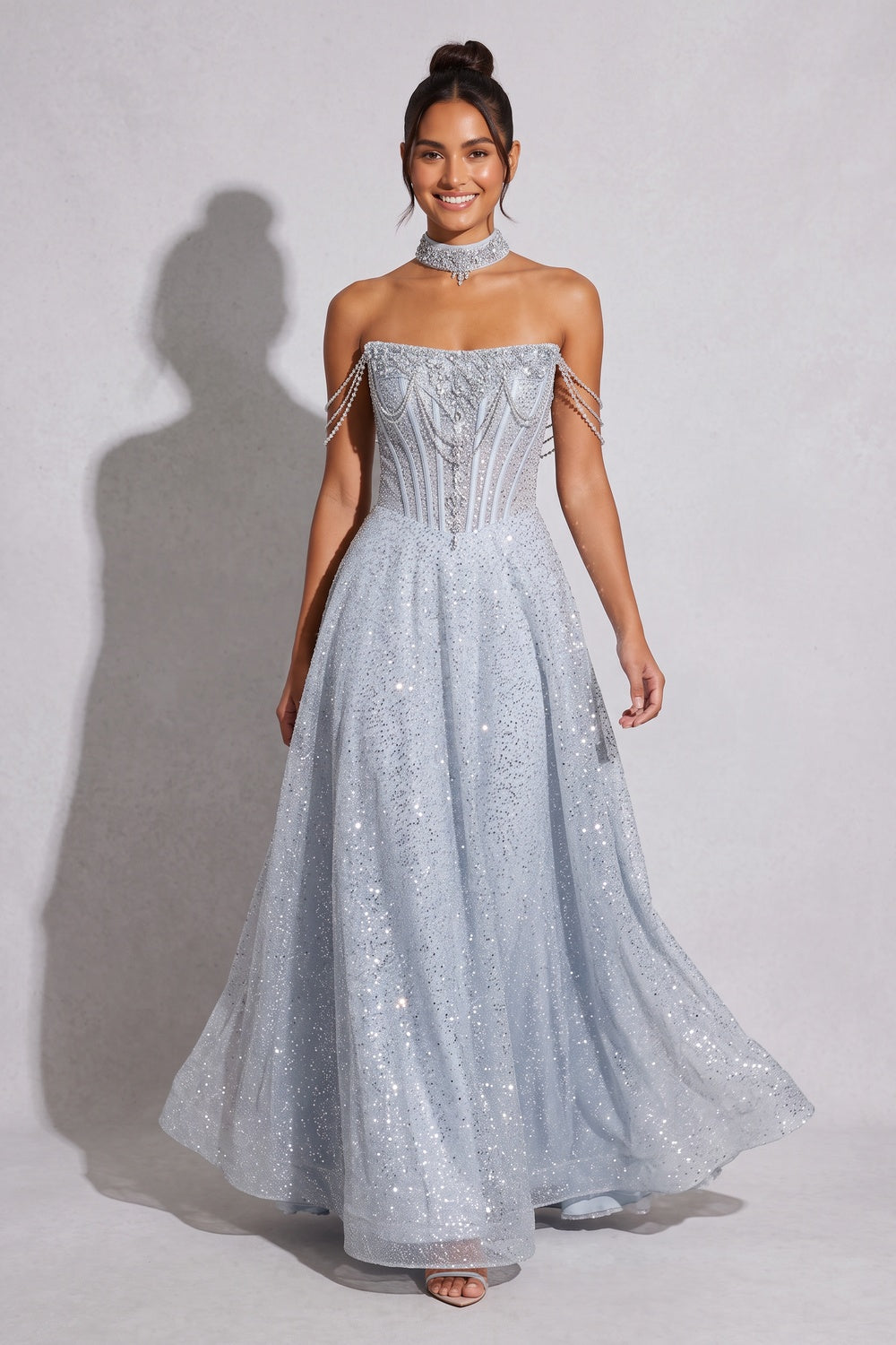 e2106f24d3ed1c4b ICE BLUE GLITTER TULLE A-LINE PROM GOWN