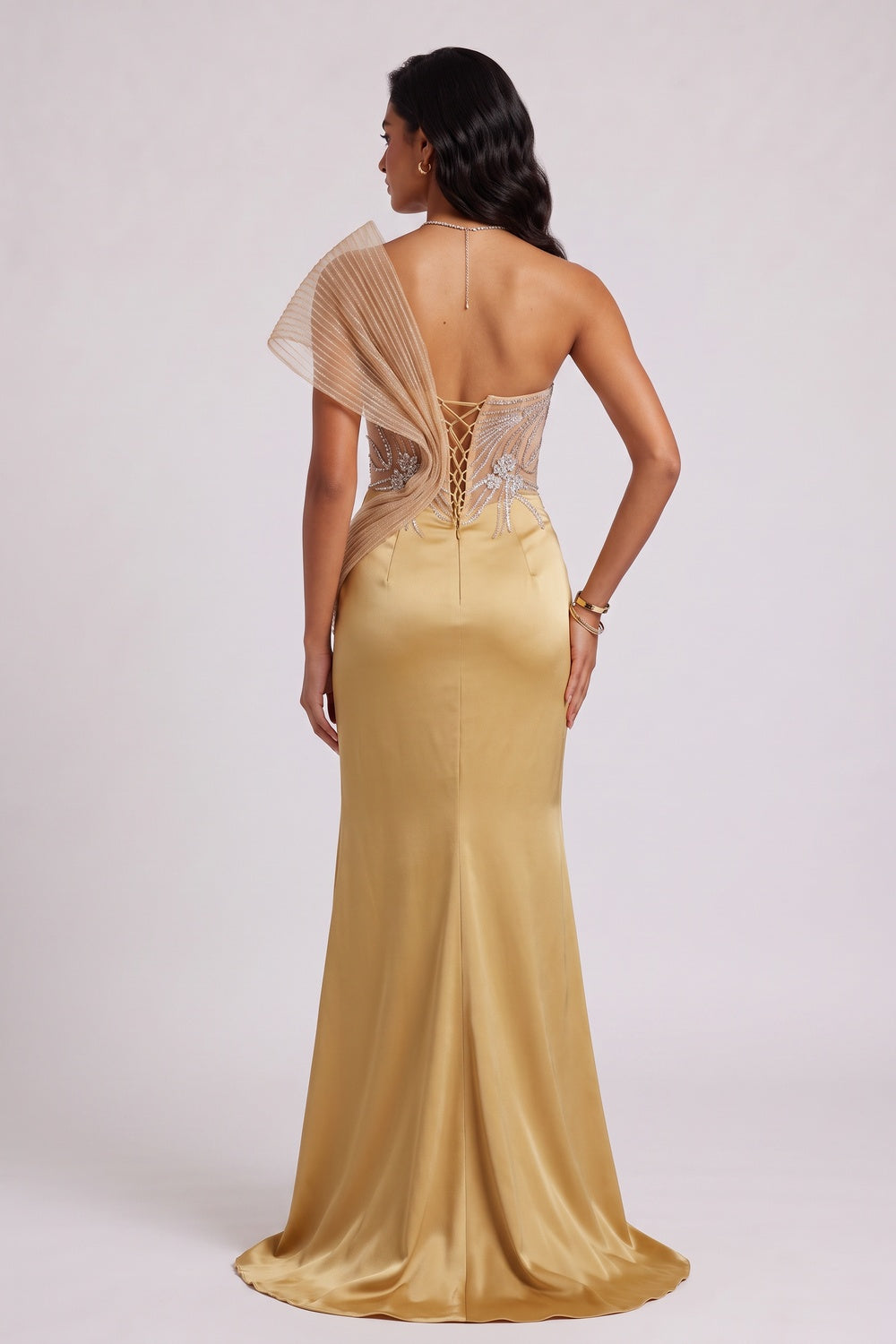 e278bbaceca0f09f STRAPLESS RHINESTONE MESH MERMAID EVENING GOWN