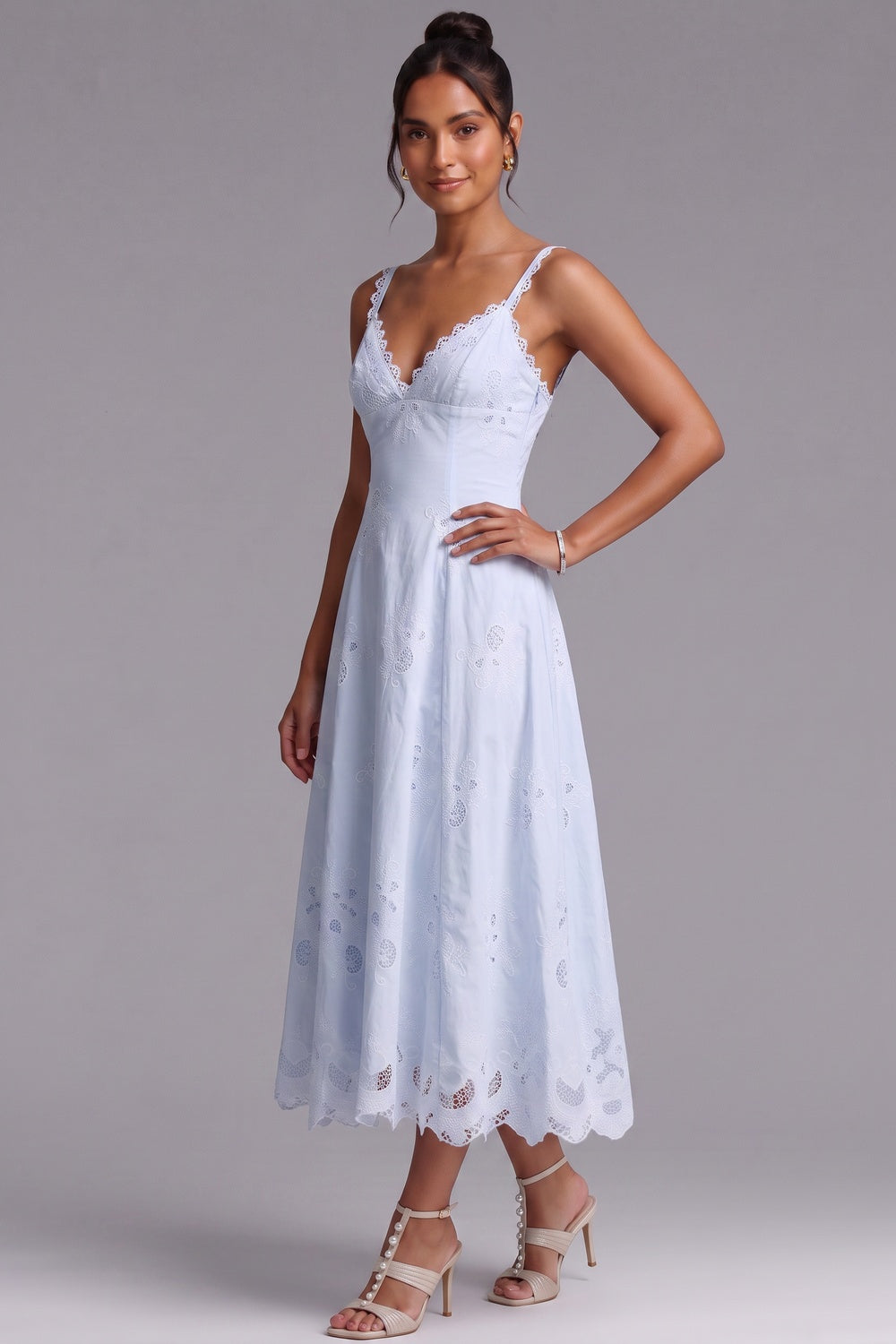 e2eba888a72497d5 LIGHT BLUE EYELET A-LINE MIDI DRESS FOR SUMMER