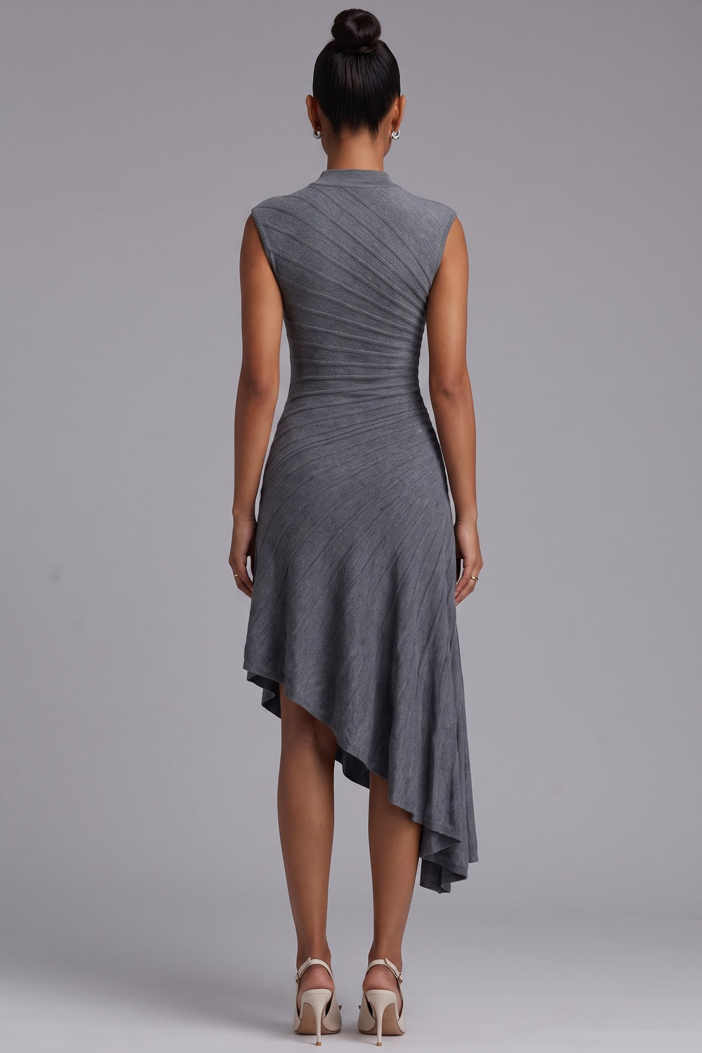 e3c0458637bc79da GREY ASYMMETRIC HEM MIDI DRESS FOR EVENING