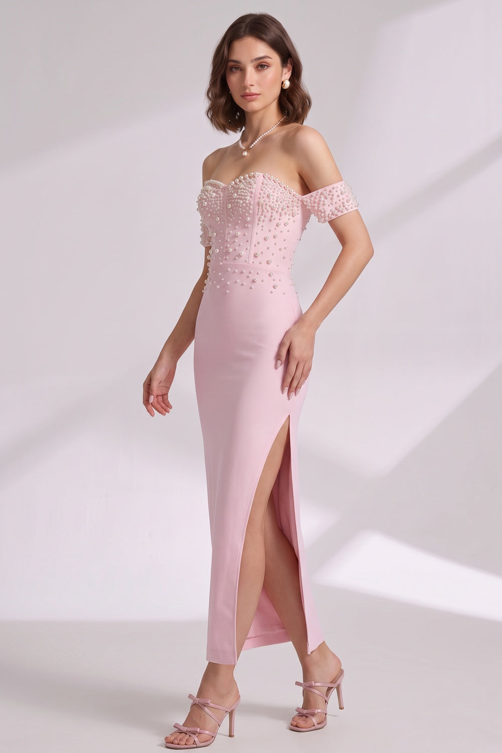 e50141a95b01aec4 LIGHT PINK PEARL SHEATH DRESS | STRUCTURED CREPE COCKTAIL