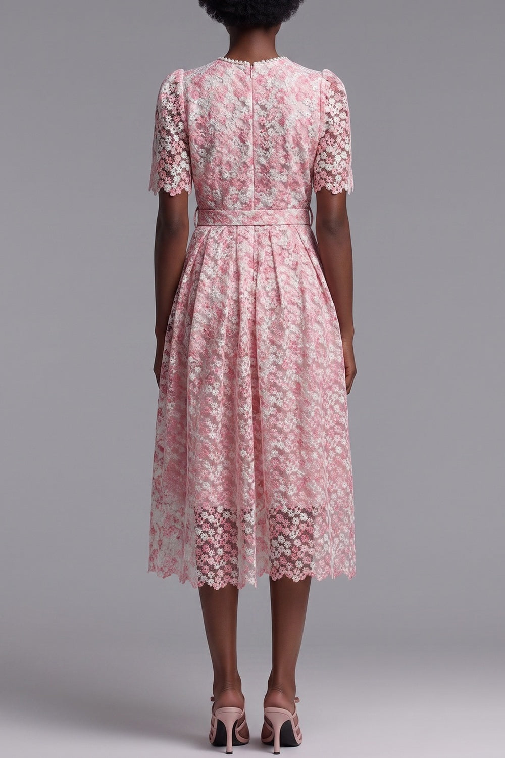 e5ffc9a60ec17d57 PINK FLORAL LACE MIDI DRESS W/ BELT