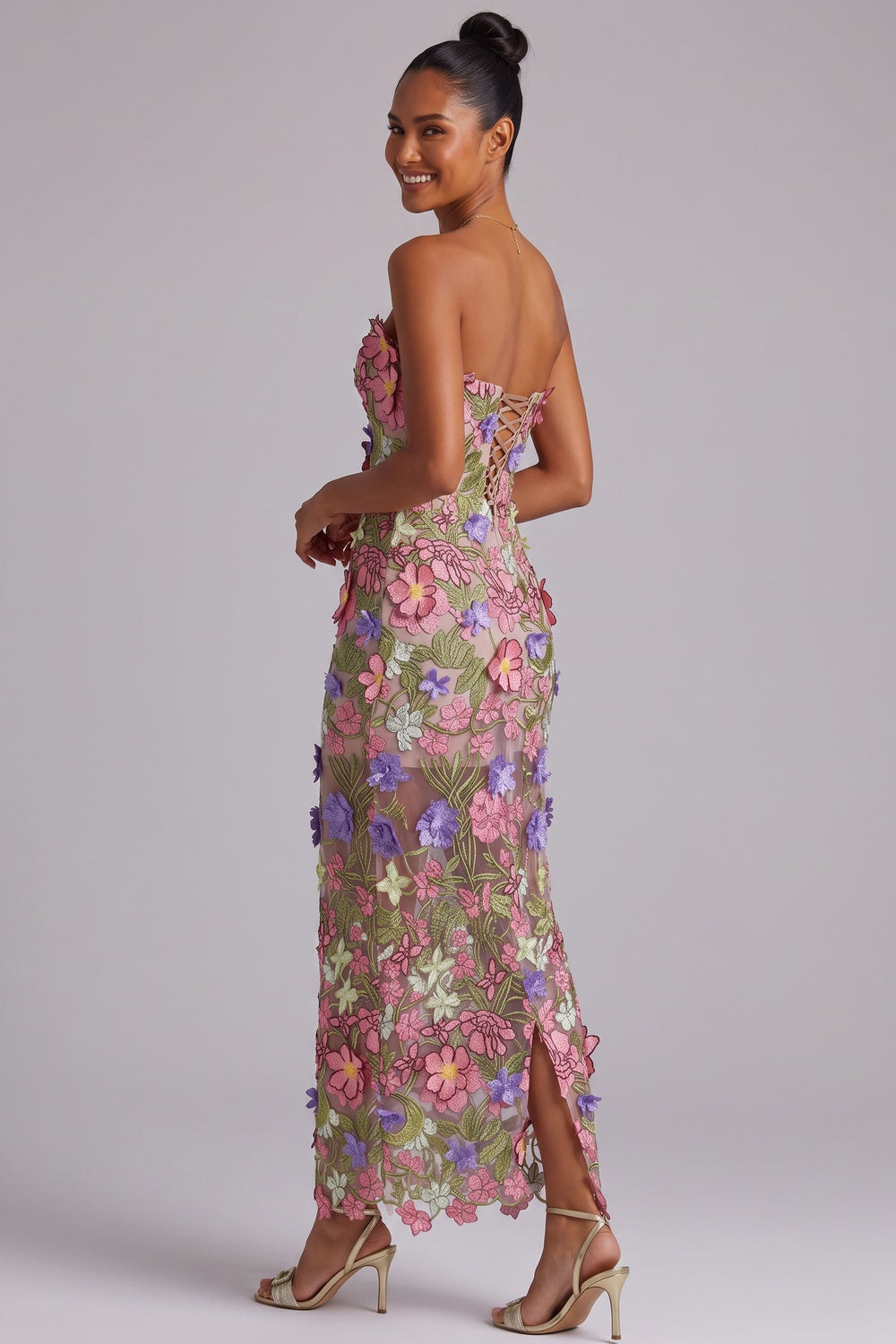 3D FLORAL STRAPLESS MAXI DRESS WEDDING GUEST