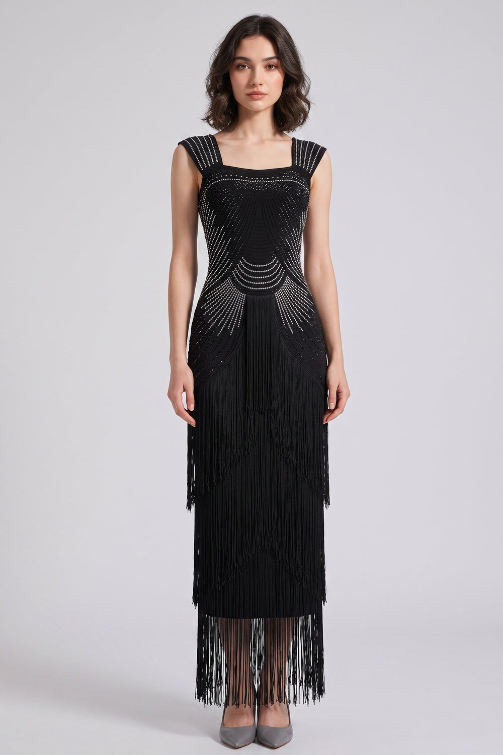 e6f74a376f68de01 BLACK ART DECO BEADED SHEATH COCKTAIL DRESS FRINGE