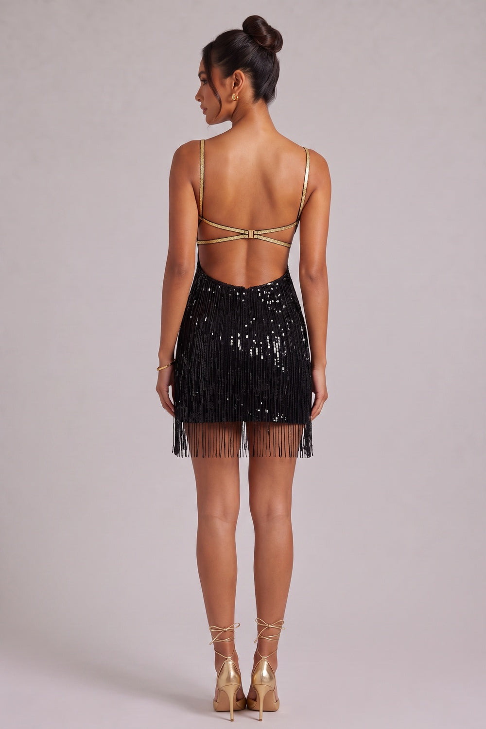 e75d971d86b7c53e BLACK GOLD BUTTERFLY FRINGE MINI DRESS