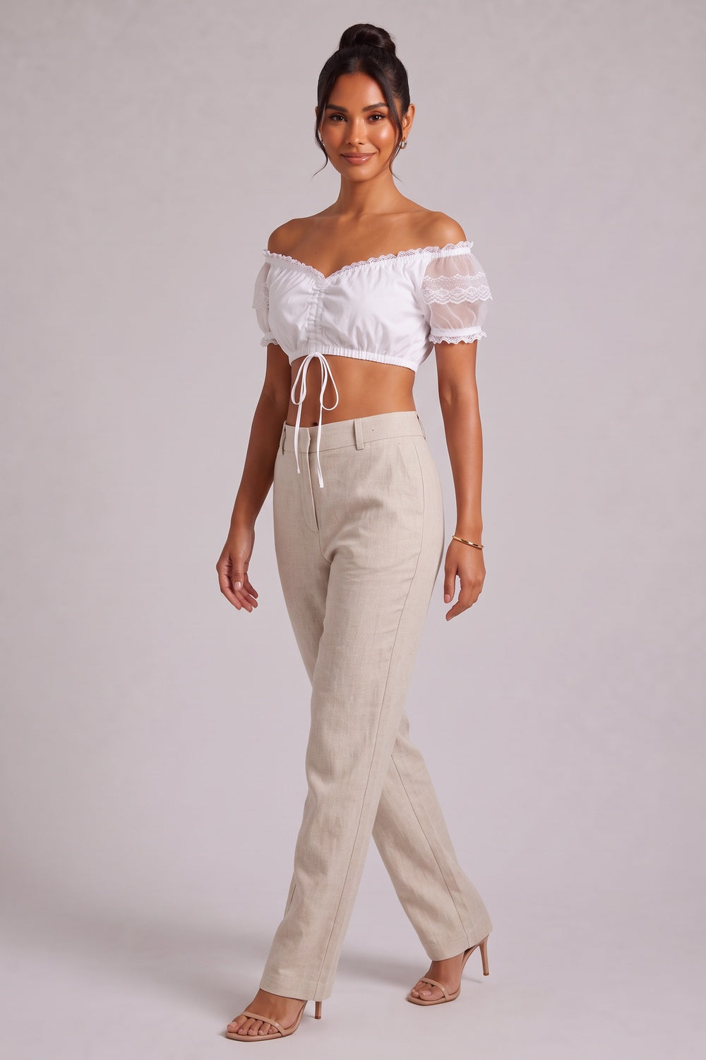 e8282ebe4eaa753d WHITE OFF-SHOULDER CROP TOP DIRNDL BLOUSE, COTTON BLEND