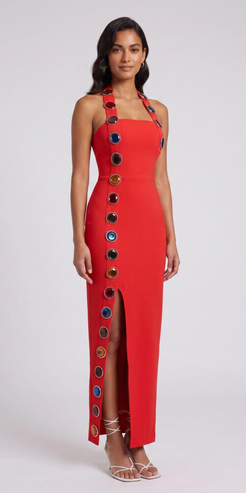 e83425bcb356a20b RED HEAVY CREPE COLUMN DRESS FOR EVENTS