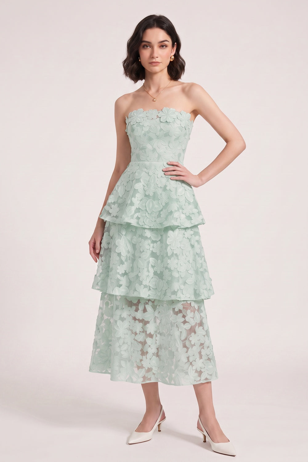 e9b2ddd2d32d9b4f MINT GREEN 3D FLORAL LACE A-LINE TIERED WEDDING GUEST DRESS